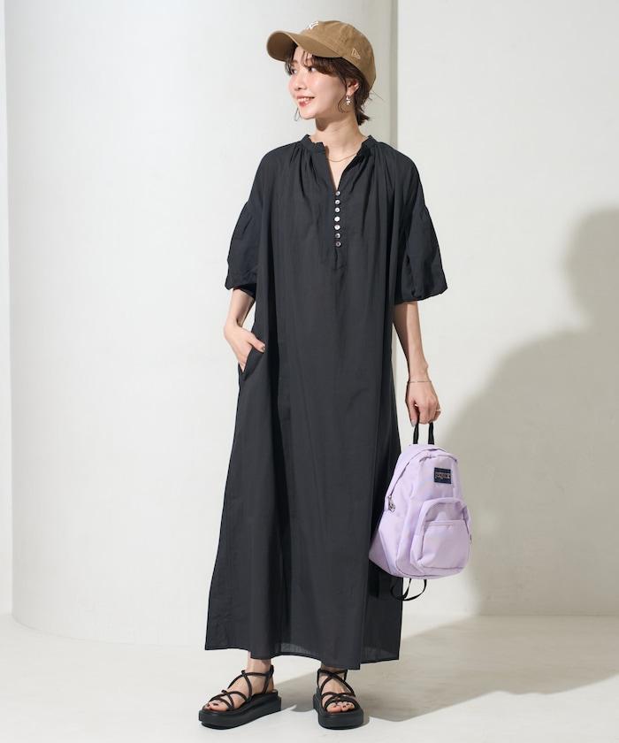 印度紐扣開襟短袖連衣裙