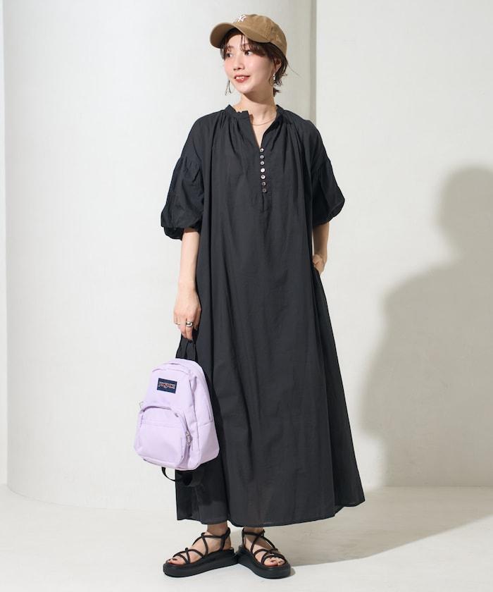 印度紐扣開襟短袖連衣裙