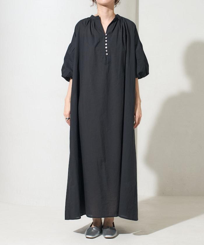 印度紐扣開襟短袖連衣裙