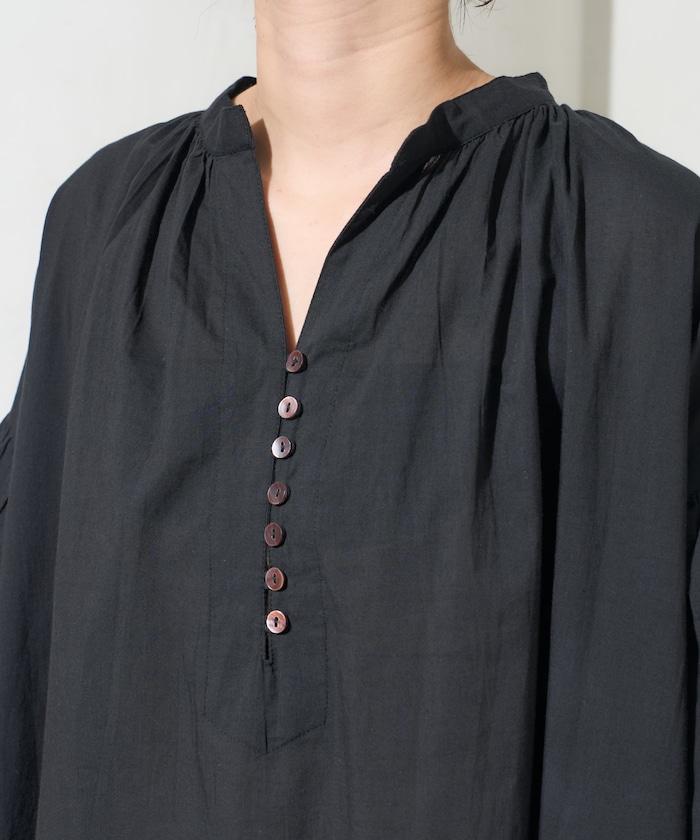 印度紐扣開襟短袖連衣裙