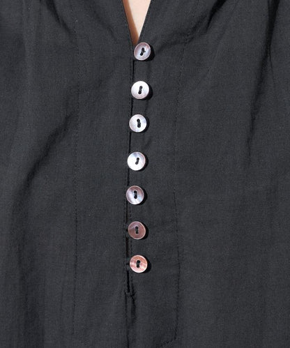 印度紐扣開襟短袖連衣裙