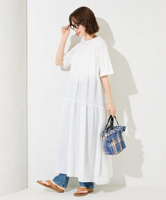 做舊染色層疊拼接連衣裙