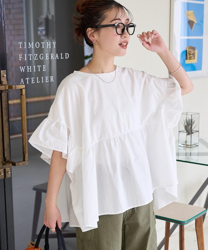 水洗做舊拼接荷葉邊上衣