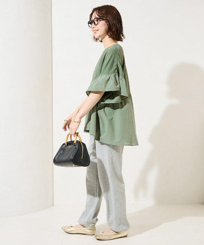 水洗做舊拼接荷葉邊上衣