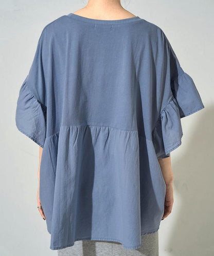 水洗做舊拼接荷葉邊上衣