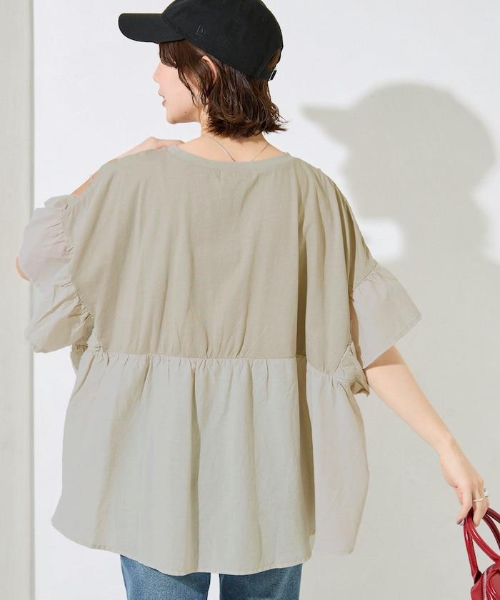 水洗做舊拼接荷葉邊上衣