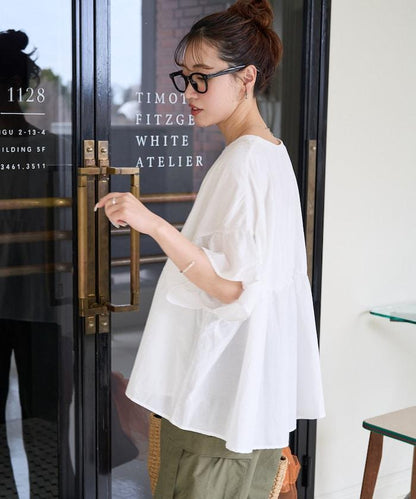 水洗做舊拼接荷葉邊上衣