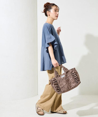 水洗做舊拼接荷葉邊上衣