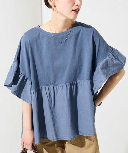 水洗做舊拼接荷葉邊上衣