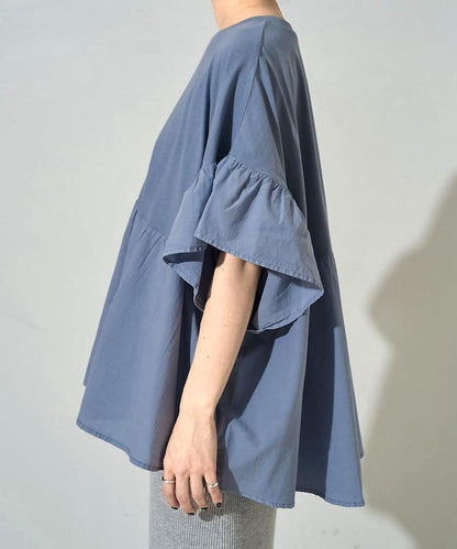 水洗做舊拼接荷葉邊上衣