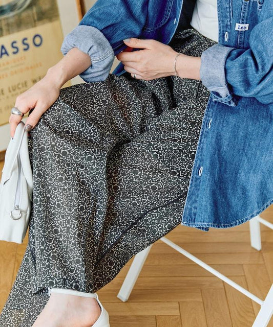 印度風雙色花卉圖案休閒褲