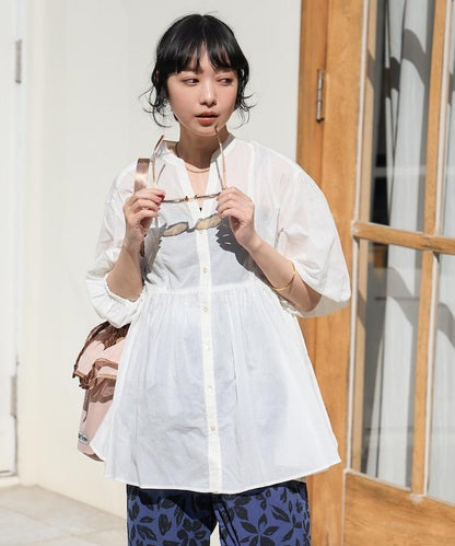 印度薄紗 Key領 長款襯衫