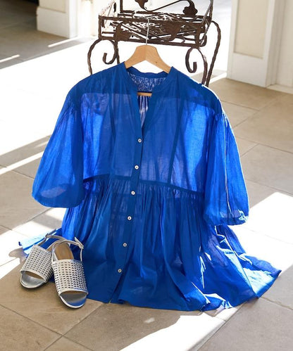 印度薄紗 Key領 長款襯衫