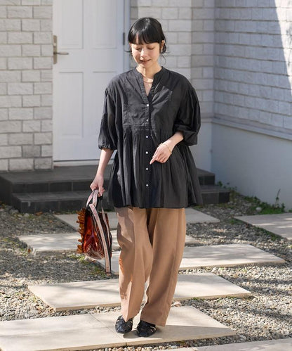 印度薄紗 Key領 長款襯衫