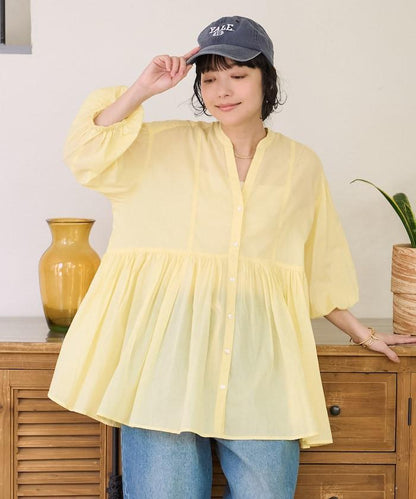 印度薄紗 Key領 長款襯衫