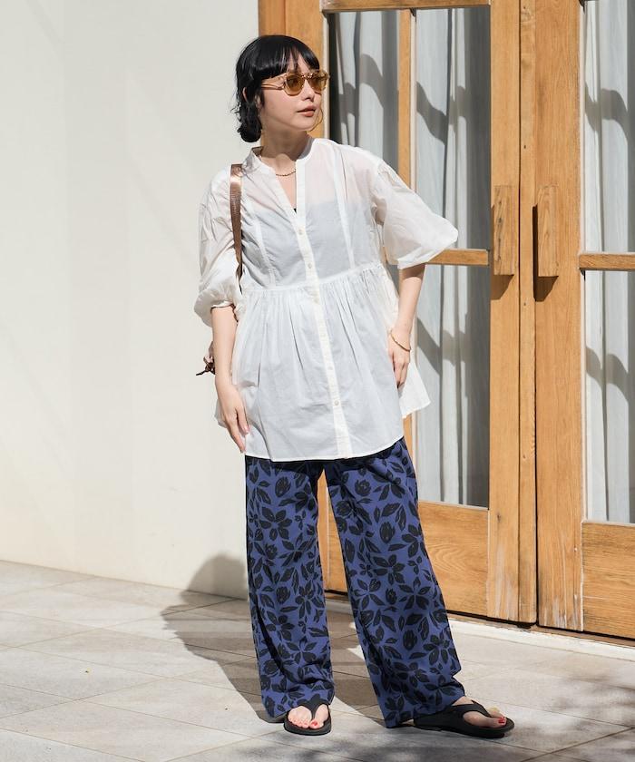 印度薄紗 Key領 長款襯衫