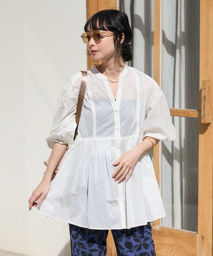 印度薄紗 Key領 長款襯衫