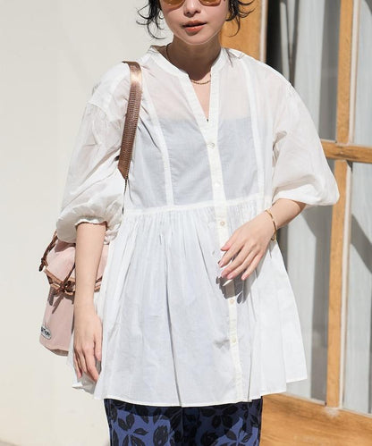 印度薄紗 Key領 長款襯衫