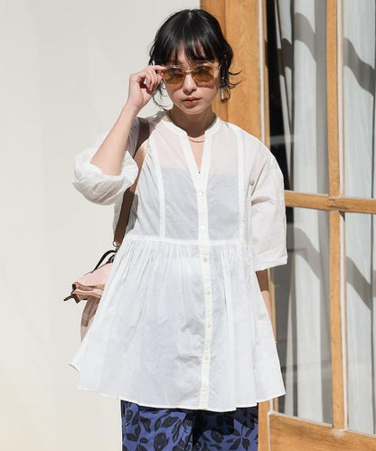 印度薄紗 Key領 長款襯衫