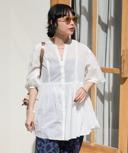 印度薄紗 Key領 長款襯衫