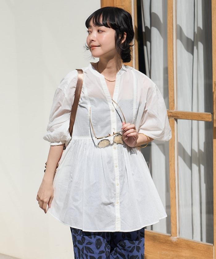 印度薄紗 Key領 長款襯衫