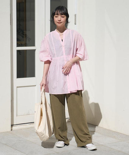 印度薄紗 Key領 長款襯衫