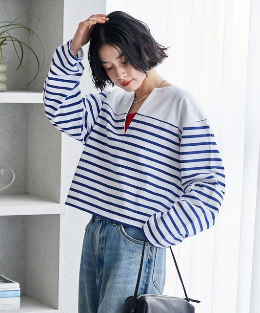 巴斯克條紋 V領套頭上衣