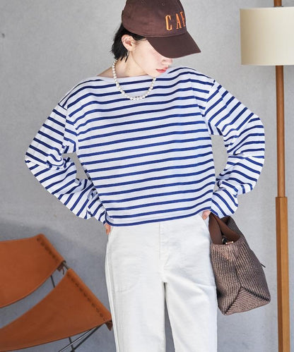 寬鬆 巴斯克條紋 側邊按扣 套頭上衣