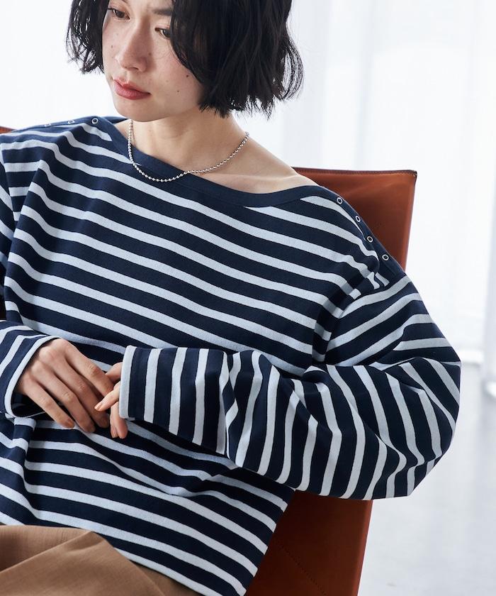 寬鬆 巴斯克條紋 側邊按扣 套頭上衣