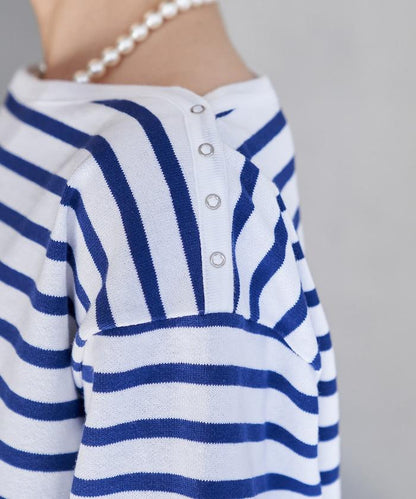 寬鬆 巴斯克條紋 側邊按扣 套頭上衣