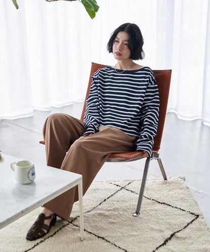 寬鬆 巴斯克條紋 側邊按扣 套頭上衣