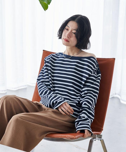 寬鬆 巴斯克條紋 側邊按扣 套頭上衣