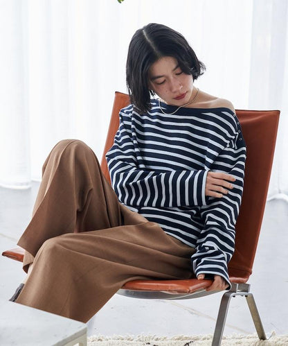 寬鬆 巴斯克條紋 側邊按扣 套頭上衣