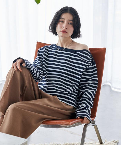 寬鬆 巴斯克條紋 側邊按扣 套頭上衣