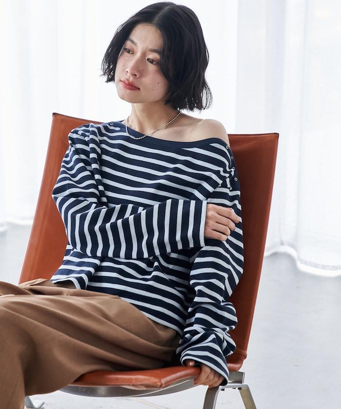 寬鬆 巴斯克條紋 側邊按扣 套頭上衣