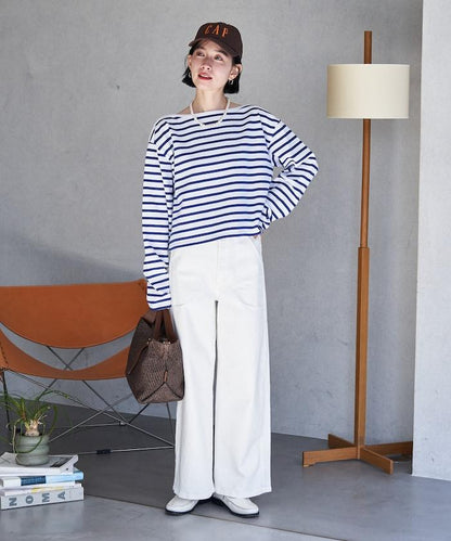 寬鬆 巴斯克條紋 側邊按扣 套頭上衣