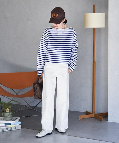 寬鬆 巴斯克條紋 側邊按扣 套頭上衣