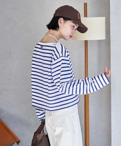 寬鬆 巴斯克條紋 側邊按扣 套頭上衣