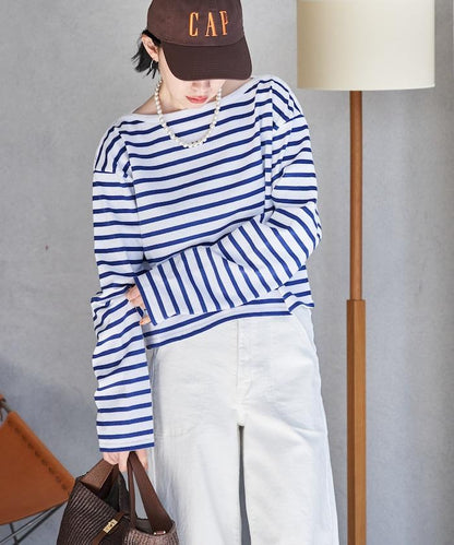 寬鬆 巴斯克條紋 側邊按扣 套頭上衣