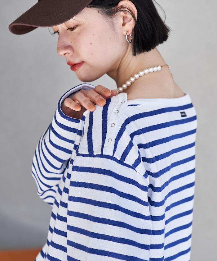 寬鬆 巴斯克條紋 側邊按扣 套頭上衣