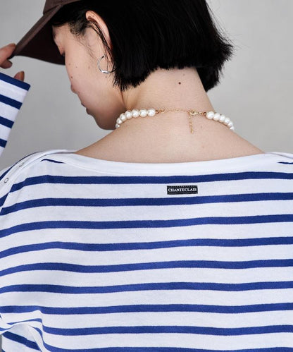 寬鬆 巴斯克條紋 側邊按扣 套頭上衣