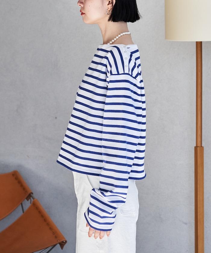 寬鬆 巴斯克條紋 側邊按扣 套頭上衣