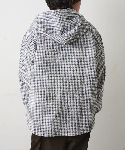 格紋泡泡紗 連帽襯衫
