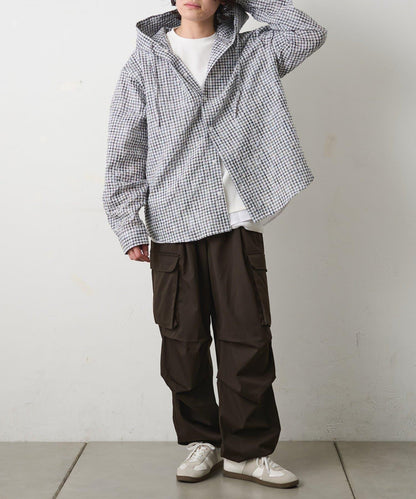 格紋泡泡紗 連帽襯衫