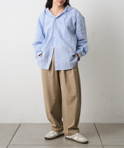 格紋泡泡紗 連帽襯衫