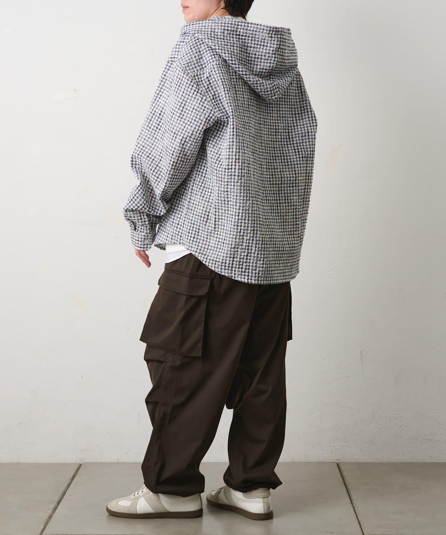 格紋泡泡紗 連帽襯衫