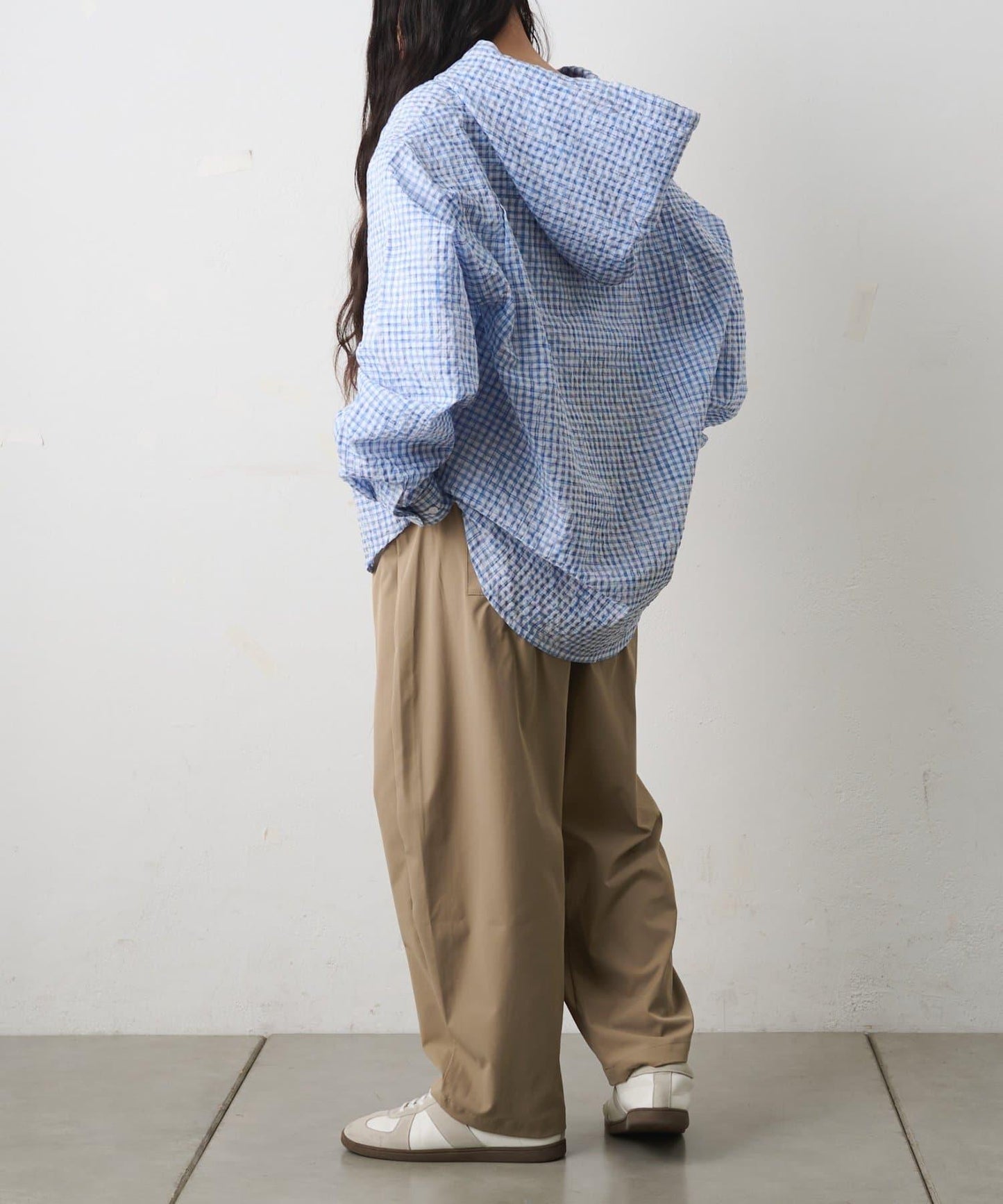 格紋泡泡紗 連帽襯衫