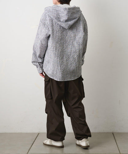 格紋泡泡紗 連帽襯衫