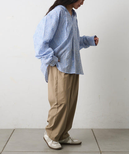 格紋泡泡紗 連帽襯衫