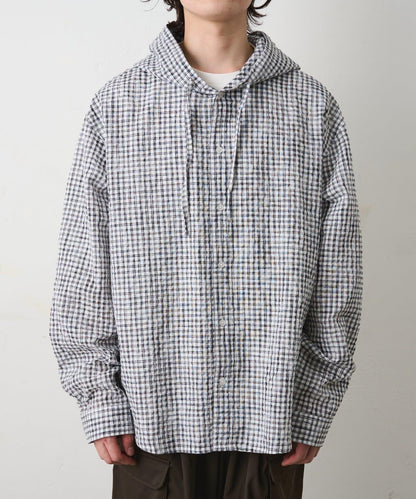 格紋泡泡紗 連帽襯衫